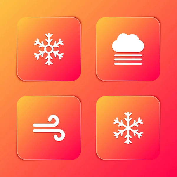Set Snowflake Fog Cloud Wind Icon Vector — Stock Vector