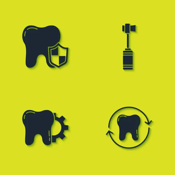 Установите Стоматологическую Защиту Отбеливание Зубов Процедуру Лечения Значок Зубной Щетки — стоковый вектор
