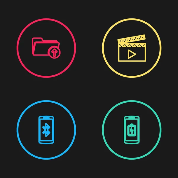 Ρυθμίστε Γραμμή Smartphone Bluetooth Φόρτιση Της Μπαταρίας Movie Clapper Και — Διανυσματικό Αρχείο
