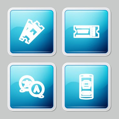 Line Airline bileti, Bilet, Çevirmen ve Çevrimiçi araba paylaşım simgesi. Vektör.