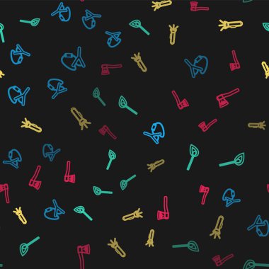 Çizgi sapanı, ateşle yanan kibrit, fener ve tahta baltayı kusursuz şekilde yerleştirin. Vektör.