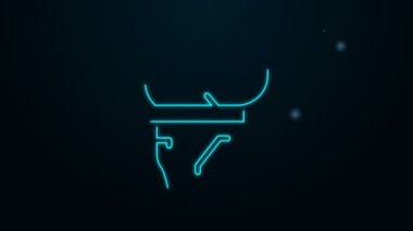 Parlayan neon hattı bira göbek ikonu siyah arkaplanda izole edildi. 4K Video hareketli grafik canlandırması