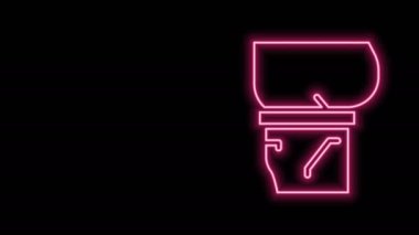 Parlayan neon hattı bira göbek ikonu siyah arkaplanda izole edildi. 4K Video hareketli grafik canlandırması