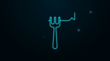 Çatal simgesinde parlayan neon hattı sosis siyah arkaplanda izole edilmiş. Izgara sosis ve aroma işareti. 4K Video hareketli grafik canlandırması