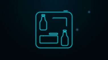 Parlayan neon hattı bira menüsü simgesi siyah arkaplanda izole edildi. Bira restoranının broşürü. 4K Video hareketli grafik canlandırması