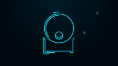 Siyah arka planda izole edilmiş durdurma simgesi olan parlayan neon hattı ahşap fıçı. 4K Video hareketli grafik canlandırması
