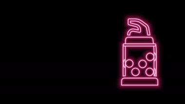 Parlayan neon hattı şişe açacağı simgesi siyah arkaplanda izole edildi. 4K Video hareketli grafik canlandırması