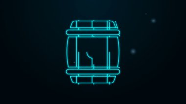 Parlayan neon hattı ahşap varil ikonu siyah arka planda izole edildi. Alkol fıçısı, içki kabı, bira için tahta fıçı, viski, şarap. 4K Video hareketli grafik canlandırması