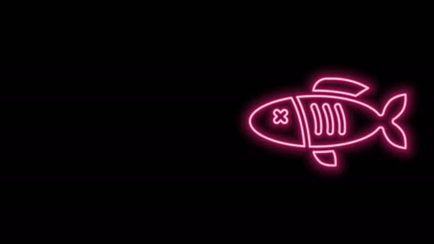Linha de néon brilhante Ícone de peixe seco isolado no fundo preto. Animação gráfica em movimento de vídeo 4K — Vídeo de Stock
