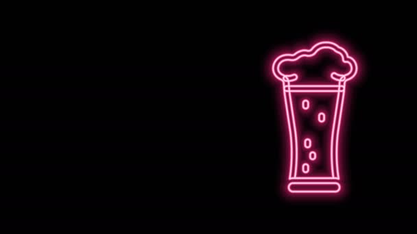 Glowing neon line Kaca ikon bir terisolasi pada latar belakang hitam. Animasi grafis gerak Video 4K — Stok Video