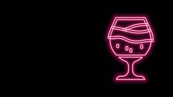 Linea neon incandescente Icona in vetro di birra isolata su sfondo nero. Animazione grafica 4K Video motion — Video Stock