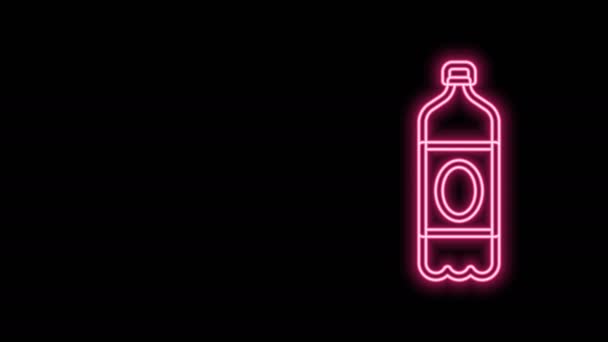 Ragyogó neon vonal Műanyag sörösüveg ikon elszigetelt fekete alapon. 4K Videó mozgás grafikus animáció — Stock videók