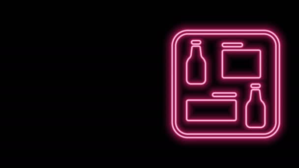Linea neon incandescente Icona del menu birra isolata su sfondo nero. Brochure del ristorante della birra. Animazione grafica 4K Video motion — Video Stock