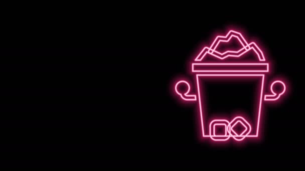 Linea neon incandescente Icona a secchio di ghiaccio isolata su sfondo nero. Animazione grafica 4K Video motion — Video Stock