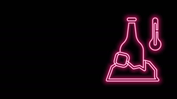Linha de néon brilhante Ícone de garrafa de cerveja fria isolado no fundo preto. Animação gráfica em movimento de vídeo 4K — Vídeo de Stock
