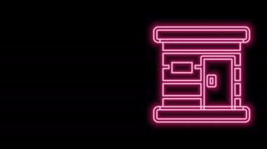 Parlayan neon hattı sauna ahşap hamam ikonu siyah arka planda izole edilmiş. Isı spa rahatlatıcı terapi banyosu ve sıcak buhar sağlık hizmeti, rahatlama terapisi. 4K Video hareketli grafik canlandırması