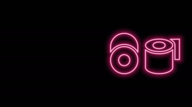 Parlayan neon hattı tuvalet kağıdı rulosu simgesi siyah arkaplanda izole edildi. 4K Video hareketli grafik canlandırması