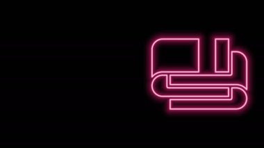 Parlayan neon hattı havlu yığını simgesi siyah arkaplanda izole edildi. 4K Video hareketli grafik canlandırması