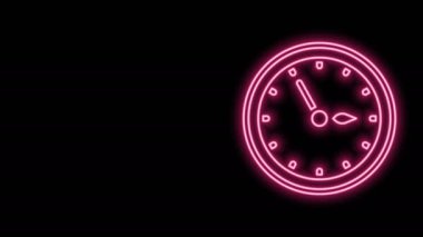 Parlayan neon hattı Sauna saat simgesi siyah arkaplanda izole edildi. Sauna zamanlayıcısı. 4K Video hareketli grafik canlandırması