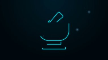 Parlayan neon hattı havan ve tokmak simgesi siyah arkaplanda izole edildi. 4K Video hareketli grafik canlandırması