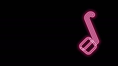 Parlayan neon hattı sauna kepçe simgesi siyah arkaplanda izole edildi. 4K Video hareketli grafik canlandırması