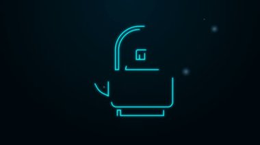 Siyah arka planda izole edilmiş kabza simgesi olan parlak neon çizgisi Kettle. Çaydanlık ikonu. 4K Video hareketli grafik canlandırması