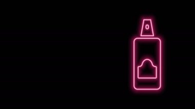 Saç spreyi, deodorant, terleme önleyici ikon için siyah arka planda parlayan neon hattı spreyi. 4K Video hareketli grafik canlandırması