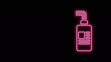 Parlayan neon çizgisi kremi ya da losyon kozmetik tüp ikonu siyah arkaplanda izole edilmiş. Kadınlar için vücut bakım ürünleri. 4K Video hareketli grafik canlandırması