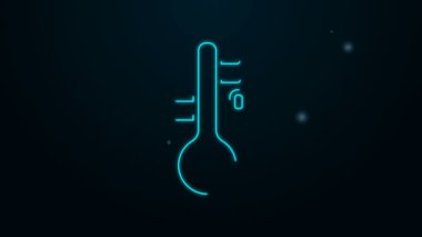 Parlayan neon hattı Sauna termometre simgesi siyah arkaplanda izole edildi. Sauna ve banyo malzemeleri. 4K Video hareketli grafik canlandırması