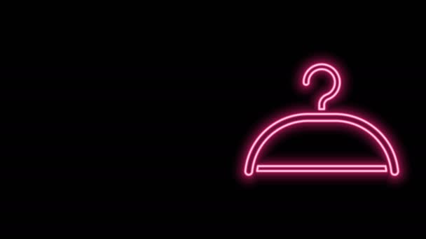 Glowing neon line Hanger wardrobe icon isolated on black background. Cloakroom icon. Clothes service symbol. Laundry hanger sign. 4K Video motion graphic animation — Stock Video