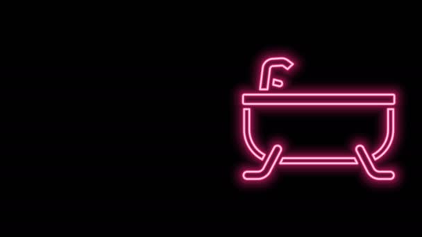 Gloeiende neon lijn Badkuip pictogram geïsoleerd op zwarte achtergrond. 4K Video motion grafische animatie — Stockvideo