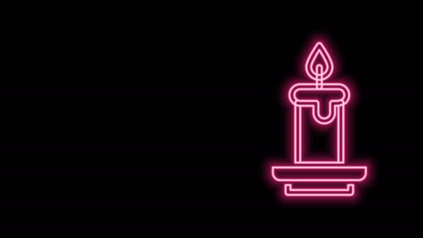 Сяюча неонова лінія Піктограма свічки аромату ізольована на чорному тлі. 4K Відео рух графічна анімація — стокове відео