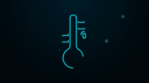 Gloeiende neon lijn Sauna thermometer pictogram geïsoleerd op zwarte achtergrond. Sauna en baduitrusting. 4K Video motion grafische animatie — Stockvideo