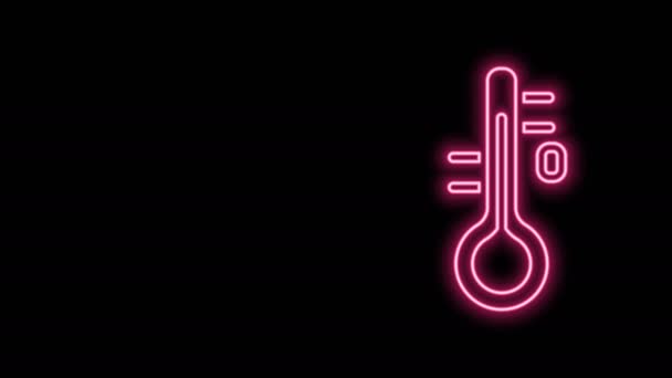 Parlayan neon hattı Sauna termometre simgesi siyah arkaplanda izole edildi. Sauna ve banyo malzemeleri. 4K Video hareketli grafik canlandırması — Stok video