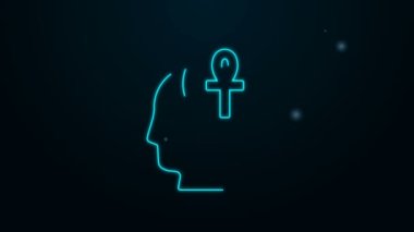 Parlayan neon hattı Cross Ankh simgesi siyah arkaplanda izole edildi. 4K Video hareketli grafik canlandırması