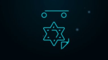 Siyah arka planda izole edilmiş David ikon yıldızı ile parlayan neon çizgisi Yahudi takvimi. Hanuka takvimi günü. 4K Video hareketli grafik canlandırması