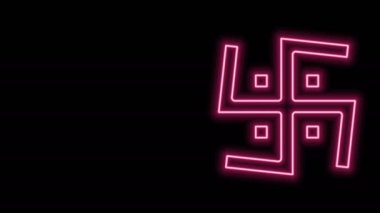 Parlayan neon hattı Hindu gamalı haç sembolü siyah arka planda izole edilmiş. 4K Video hareketli grafik canlandırması