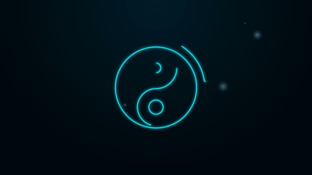 Luminosa linea al neon Yin Yang simbolo di armonia ed equilibrio icona isolata su sfondo nero. Animazione grafica 4K Video motion — Video Stock