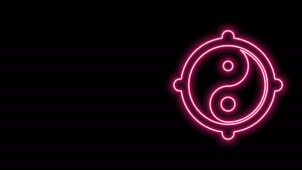 Glødende neon linje Yin Yang symbol på harmoni og balance ikon isoleret på sort baggrund. 4K Video bevægelse grafisk animation – Stock-video