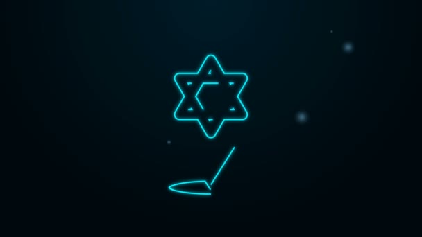 Glowing neon line Star of David icon isolated on black background. Jewish religion symbol. Symbol of Israel. 4K Video motion graphic animation — Stock Video