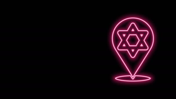 Gloeiende neon lijn Ster van David pictogram geïsoleerd op zwarte achtergrond. Joodse religie symbool. Symbool van Israël. 4K Video motion grafische animatie — Stockvideo