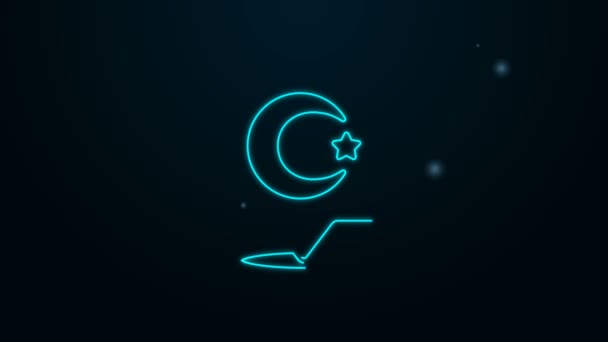 Ligne lumineuse au néon Étoile et croissant - symbole de l'icône de l'islam isolé sur fond noir. Symbole religieux. Animation graphique de mouvement vidéo 4K — Video