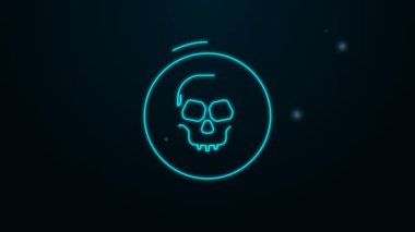 Parlayan neon hattı Meksika kafatası sikkesi simgesi siyah arka planda izole edildi. 4K Video hareketli grafik canlandırması