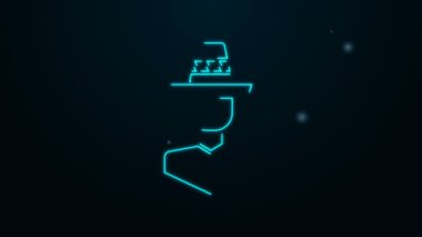 Siyah arka planda izole edilmiş sombrero ikonu giyen parlak neon çizgili Meksikalı adam. Bıyıklı İspanyol adam. 4K Video hareketli grafik canlandırması