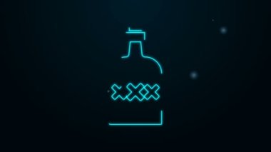 Parlayan neon hattı tekila şişesi simgesi siyah arka planda izole edildi. Meksika alkolü. 4K Video hareketli grafik canlandırması