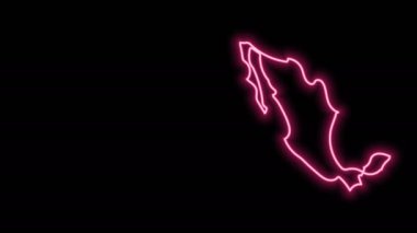 Parlayan neon hattı Meksika ikonu haritası siyah arka planda izole edildi. 4K Video hareketli grafik canlandırması