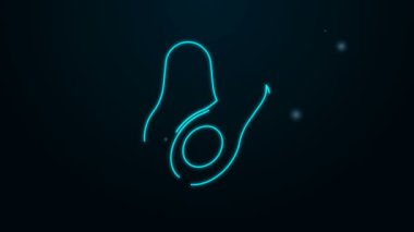 Parlayan neon hattı Avocado meyve simgesi siyah arkaplanda izole edildi. 4K Video hareketli grafik canlandırması