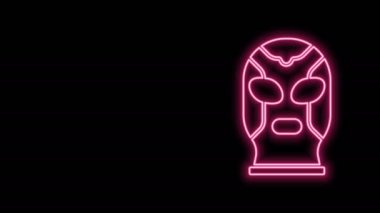 Parlayan neon hattı Meksikalı güreşçi ikonu siyah arka planda izole edilmiş. 4K Video hareketli grafik canlandırması