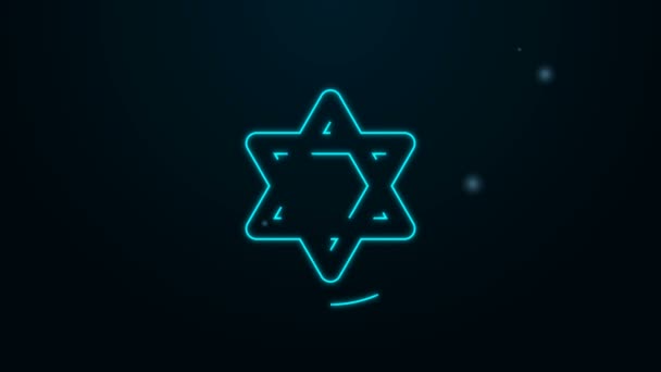 Glowing neon line Star of David icon isolated on black background. Jewish religion symbol. Symbol of Israel. 4K Video motion graphic animation — Stock Video