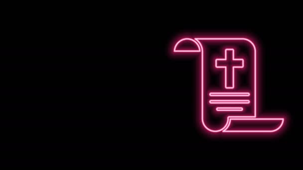 Zářící neonová čára Nařízení, papír, pergamen, ikona svitku izolované na černém pozadí. Čínský svitek. Grafická animace pohybu videa 4K — Stock video